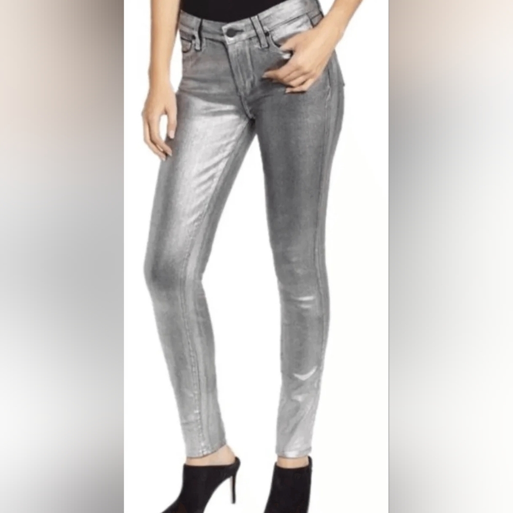 PAIGE SILVER SKINNY Verdugo Metallic Ankle Coated Jeans